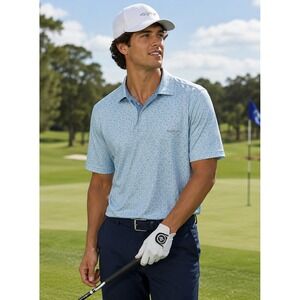 Greg Norman Mens XXL Play Dry Shark Print Golf Polo Shirt Blue NWT